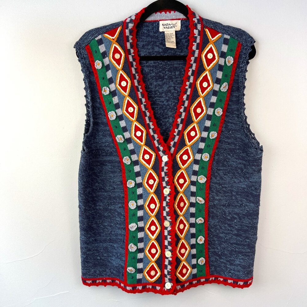 Napa‎ Valley Vintage Sweater Vest Size L Grandma Grannycore Cottagecore 90s